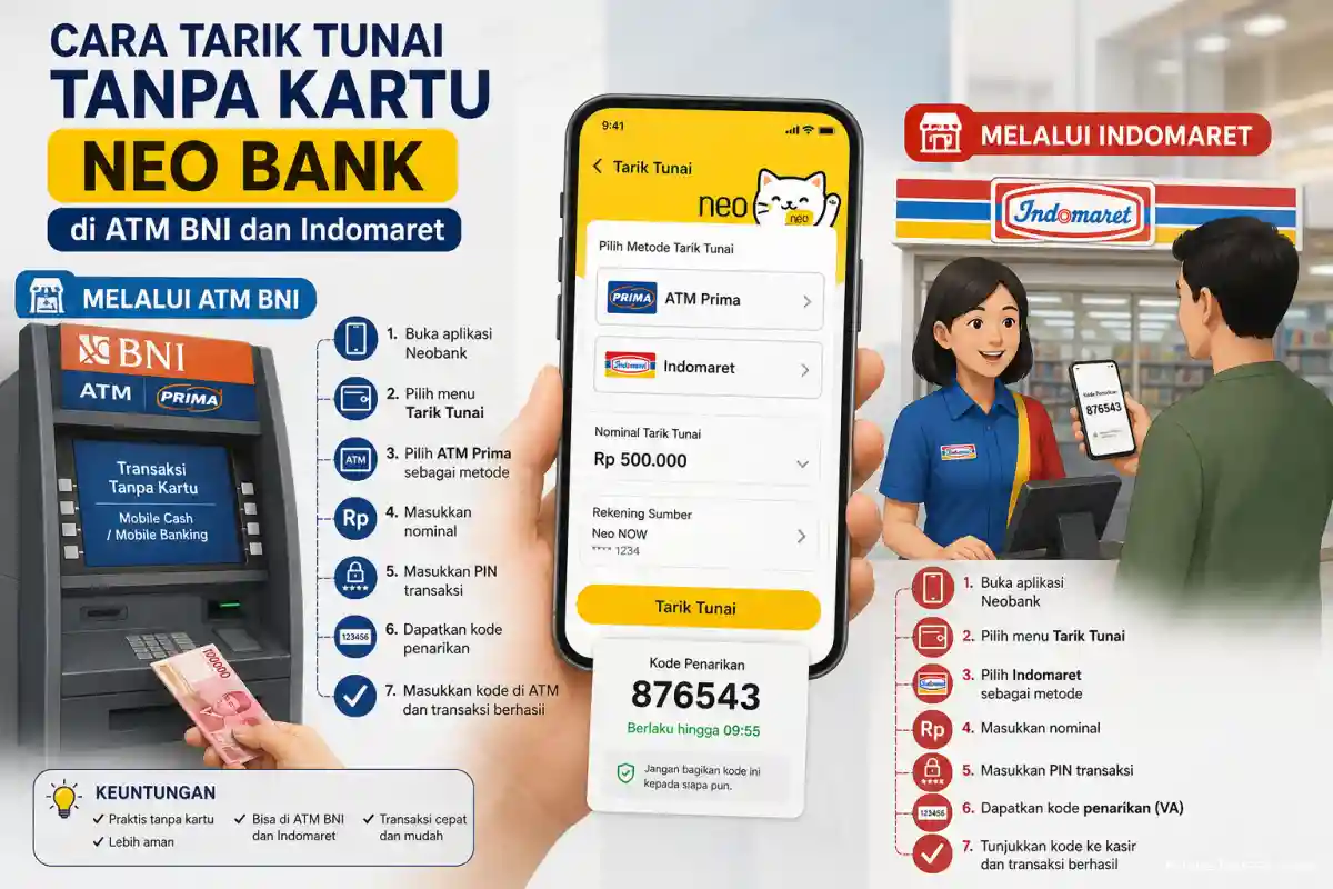 Cara Tarik Tunai Tanpa Kartu Neo Bank di ATM BNI dan Indomaret