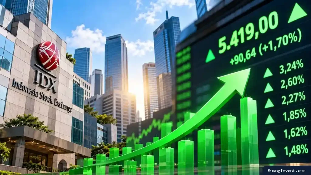 IHSG Sesi I Menguat 1,70 Persen ke 5.419, Saham ENAK dan PTSP Melonjak